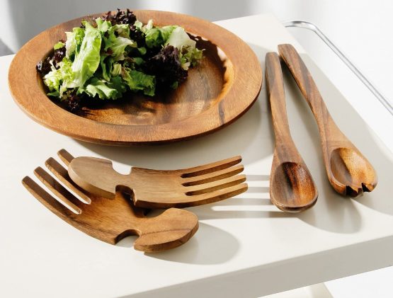 Premier Housewares 1104585 Acacia Wood Salad Servers Salad Bowl & Servers Set of 2 Wooden Tongs Small Wooden Spoon Wooden Salad Forks 35 cm x 5 cm x 2 cm, Brown - Image 2