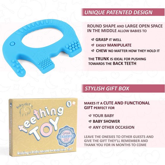 Teething Ring for Babies - BPA Free Silicone Chew Toy - Cute Easy to Hold Soft and Highly Effective Elephant Teether Rings, Teethers Best for 0-6 6-12 Months Boy Christmas Gifts Stocking Fillers - Image 4