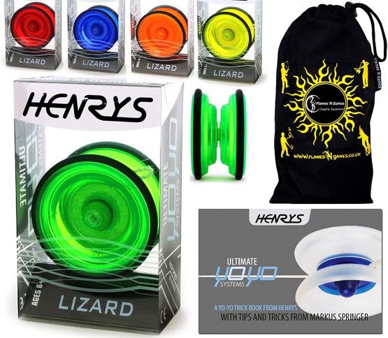 Flames 'N Games Henrys LIZARD Pro Yo-Yos, Beginners YoYo's With Yo Yo String, Book Of Tricks & Travel Bag! (Blue)
