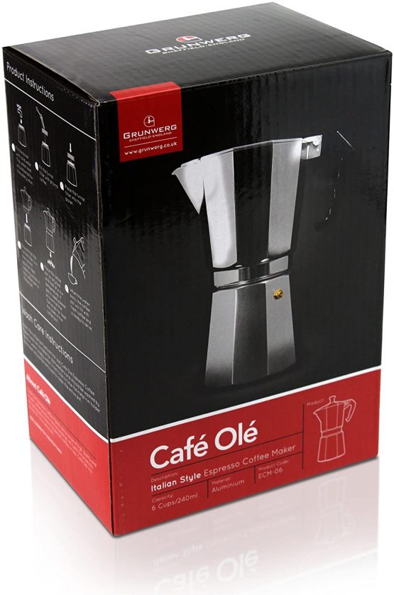 Café Olé ECM-06 Italian Style Coffee Maker, Aluminium, 240 milliliters, 6 Cup (240ml) - Image 4