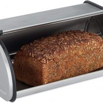 Relaxdays Stainless Steel Bread Bin, Small Bread Box, Keeps Bread Fresh, Flat and Compact, Easy to Clean, Silver