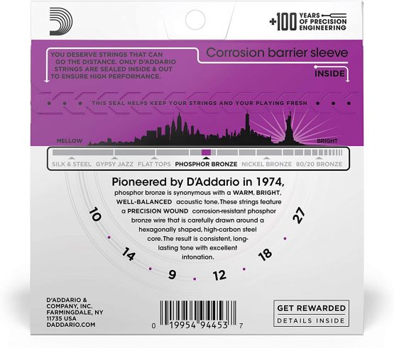 D'Addario EJ38H Phosphor Bronze High-Strung/Nashville Tuning (.010-.027) Acoustic Guitar Strings - Image 3