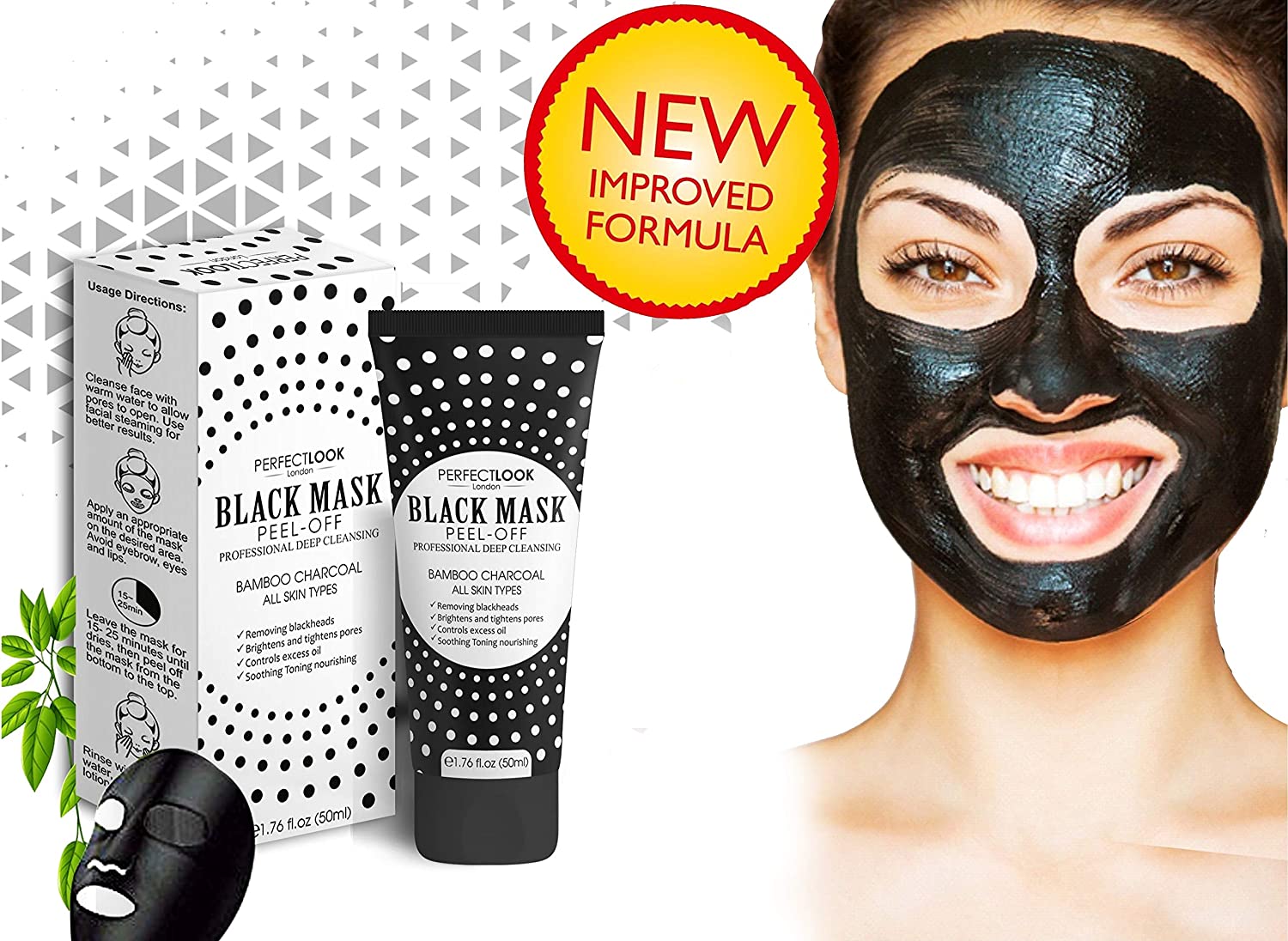 Perfect Look London Peel-Off Face Mask for Blackhead Remover & Acne, Deep Pore Cleanser with Bamboo Charcoal & Kaolin - Image 4