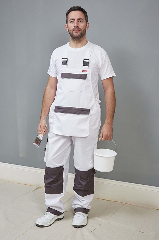 ProDec Advance AWBBXL Stain-Resistant, Hardwearing, Multi-Pocket Decorator's Bib and Brace, White, X-Large