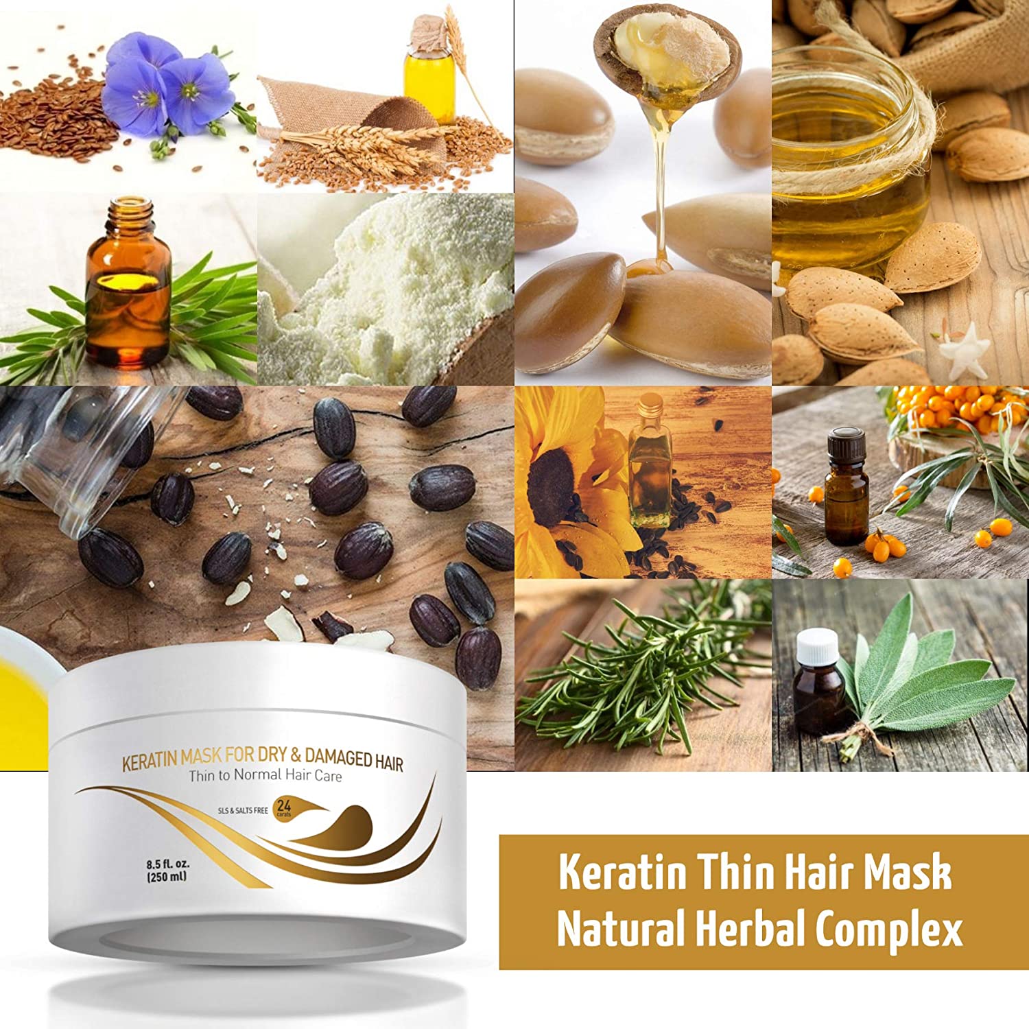 VITAMINS Hair Cosmetics Keratin Hair Mask for Damaged Hair, Protein Keratin Treatment Deep Conditioner for Dry Locks - Image 2