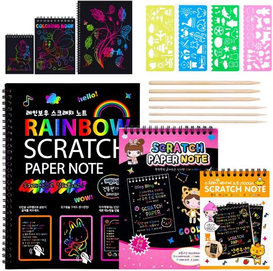 MELLIEX 3 Packs Scratch Art Notes for Kids, Magic Scratch Paper DIY Art Crafts Set for Girls Boys Birthdays Party Gift