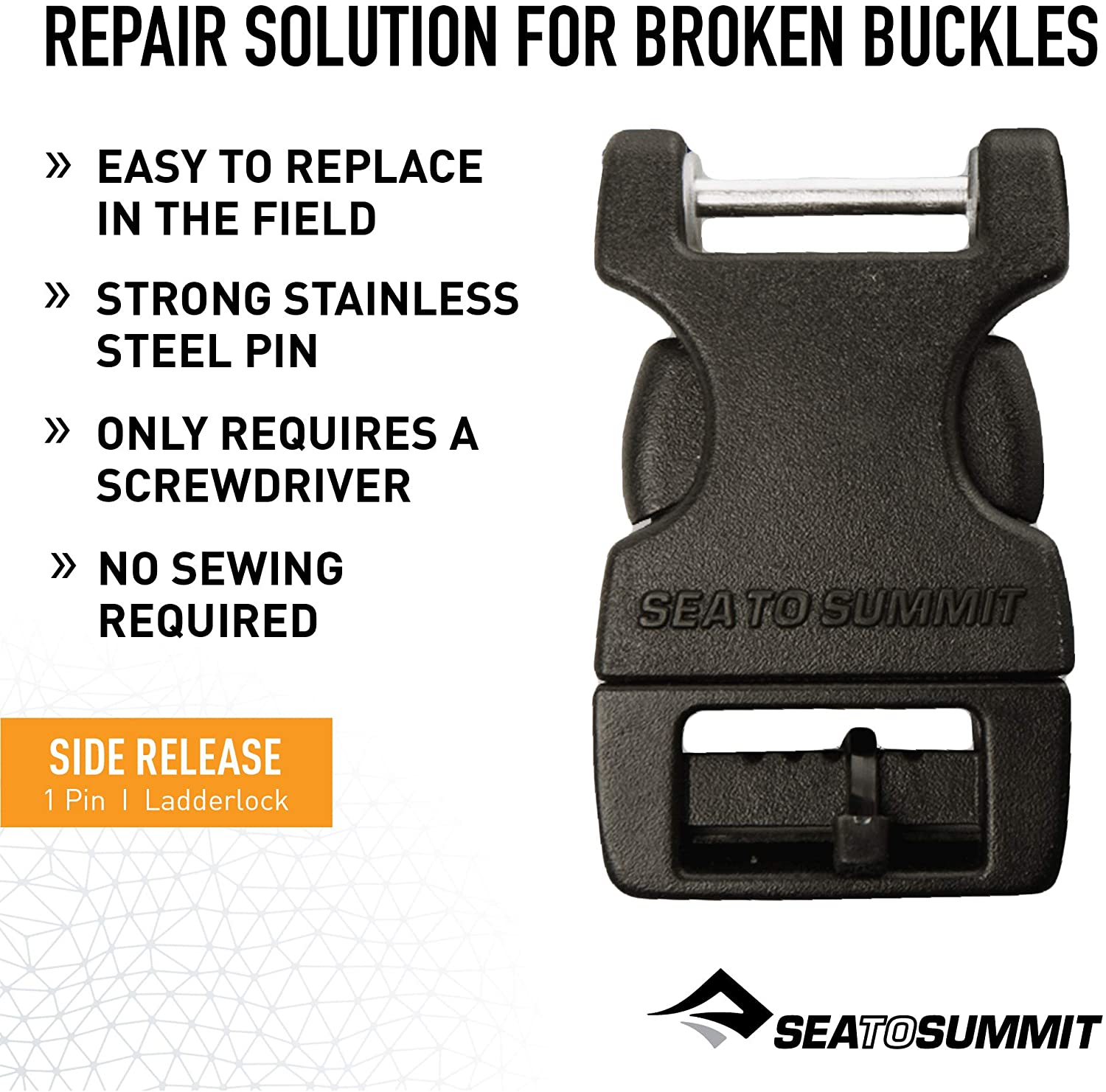 SEA TO SUMMIT FIELD BUCKLE 15MM SIDE RELEASE 1 PIN (BLACK) - Image 2