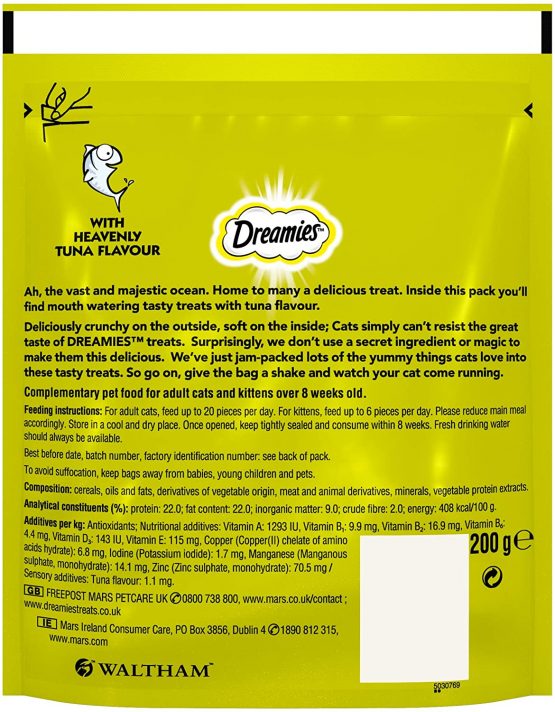 Dreamies Mega Pack Cat Treats, Tasty Snacks with Delicious Tuna Flavour, 6 Pouches of 200 g - Image 2