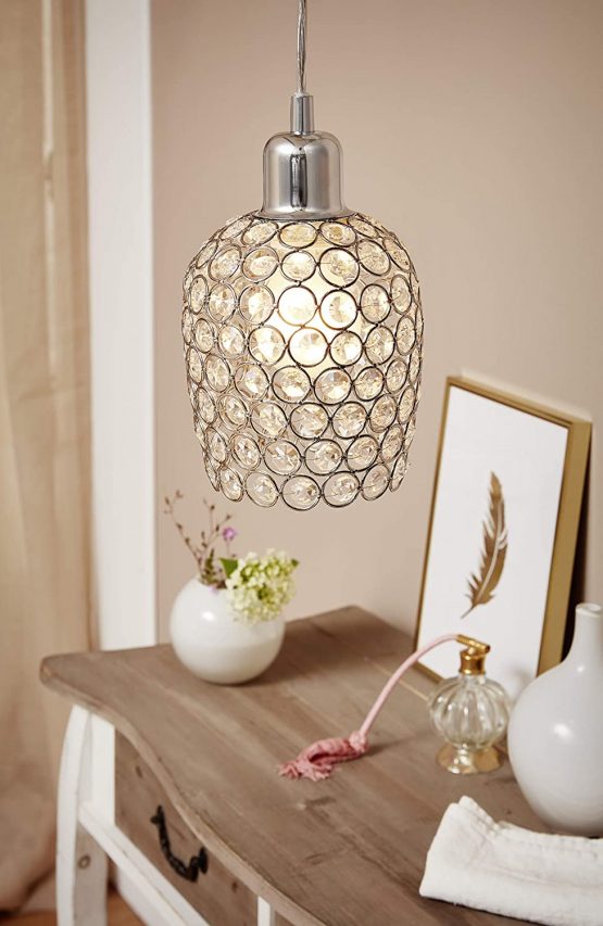 EGLO Bonares Pendant Light 1 Bulb Modern Elegant Pendant Light Made of Steel and Crystal in Chrome, Clear, Dining Table Lamp, Living Room Lamp Hanging with E27 Socket - Image 3