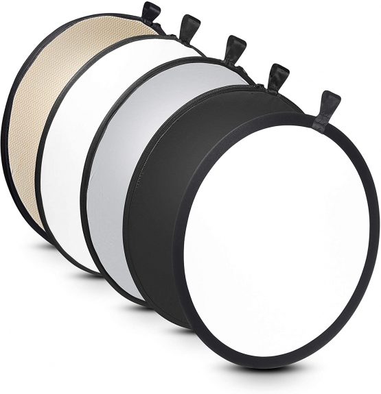 Walimex 5-in-1 folding reflector set (56 cm) wavy, gold/silver/white/black/transparent