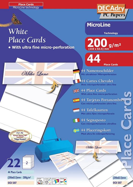 DECAdry Place Cards for Folding, 2 cards (200gsm, 210x63.5mm) per A4 sheet , (pack of 22 sheets/44 cards)