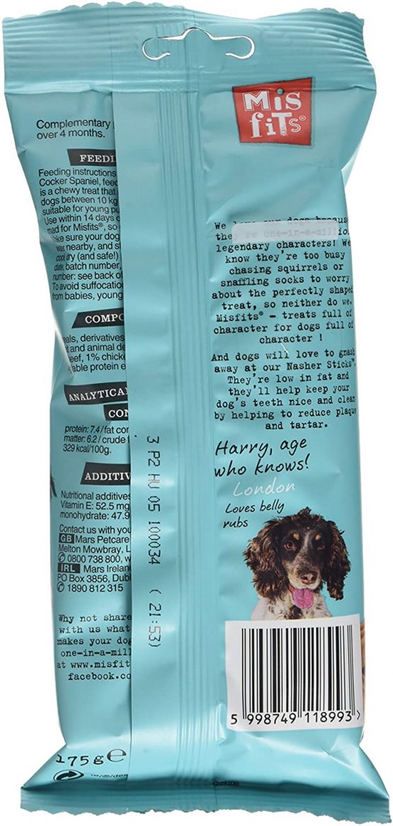 Misfits Nasher Sticks Dog Treats for Medium Dogs from 10-25 kg with Chicken and Beef, 10 Bags (10 x 175 g) - Image 2