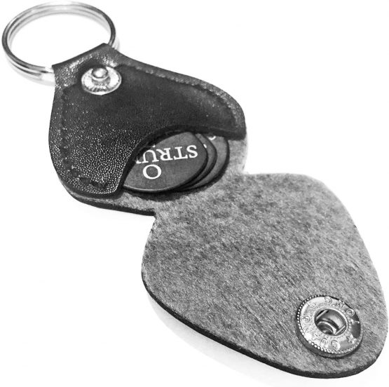 Choice of Colours. Leather Plectrum Holder Keyring with 3 StrungOut Delrinex Guitar Picks (Black) - Image 3