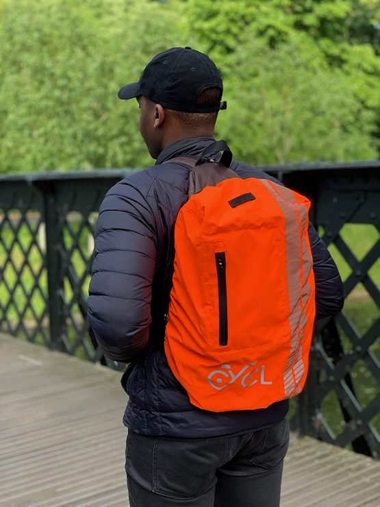 High Vis Waterproof Cycling Backpack Cover. High Visibility and Fluorescent Rucksack Cover With Reflective Tape. For Outdoor Sports, Running, Hiking - Image 3