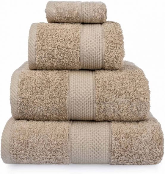 HOMESCAPES Turkish Cotton Bath Towel Stone Very Soft and Absorbent, 500 GSM Heavy Weight for everyday Luxury