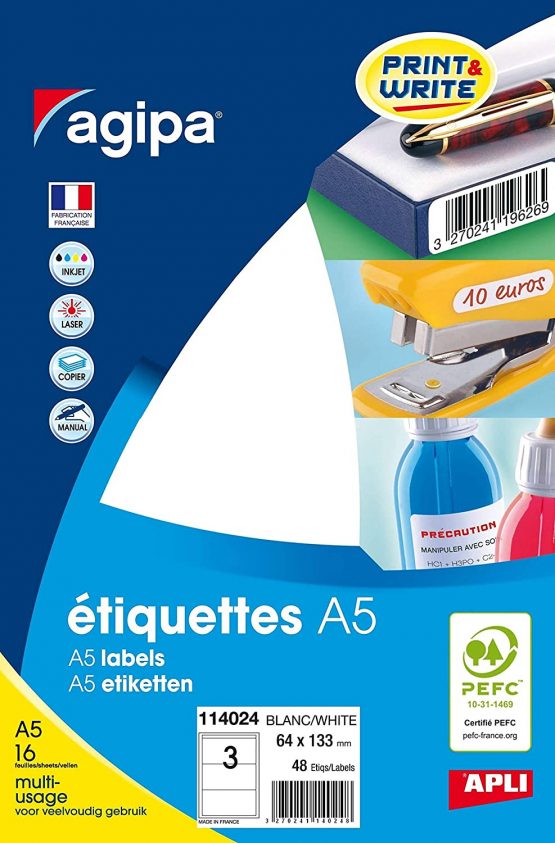agipa 114024 Universal Labels 64 x 133 mm White