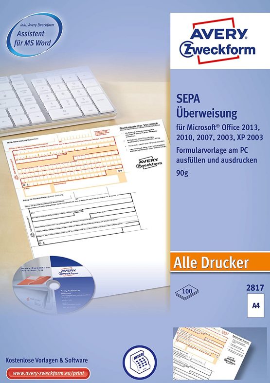 Avery Zweckform 2817 Sepa Überweisung (A4 (100 Sheets) – White + Software CD