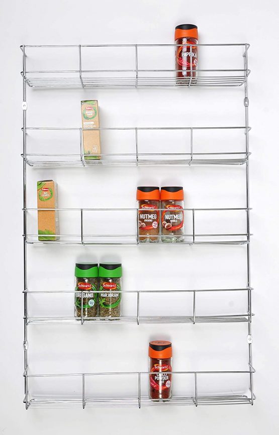 5 Tier Chrome Finish 420mm Wide Spice herb Rack jar Holder Storage for Wall or Kitchen Cupboard Holds 40 - Image 2
