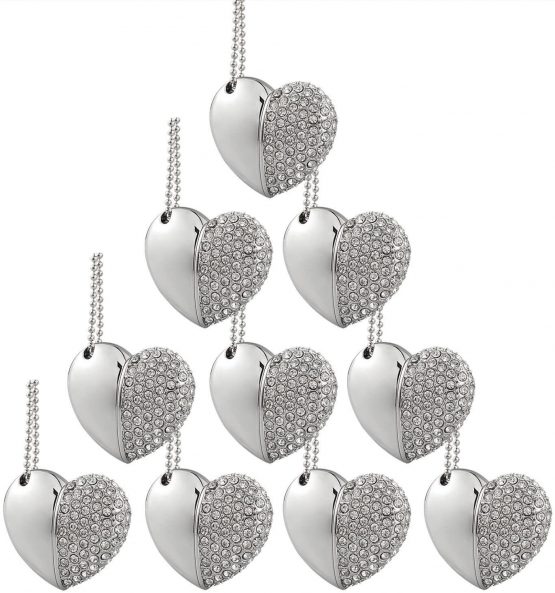 10pcs 16GB USB 3.0 Memory Stick Jewelry Necklace for Christmas USB 3.0 Flash Drive 16G Silver Metal Heart - Image 3