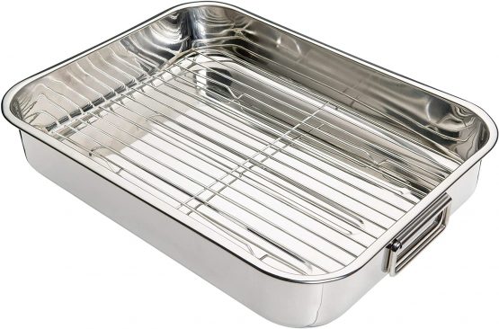 KitchenCraft Stainless Steel Roasting Tin with Rack, Large, 43 x 31 cm, Silver