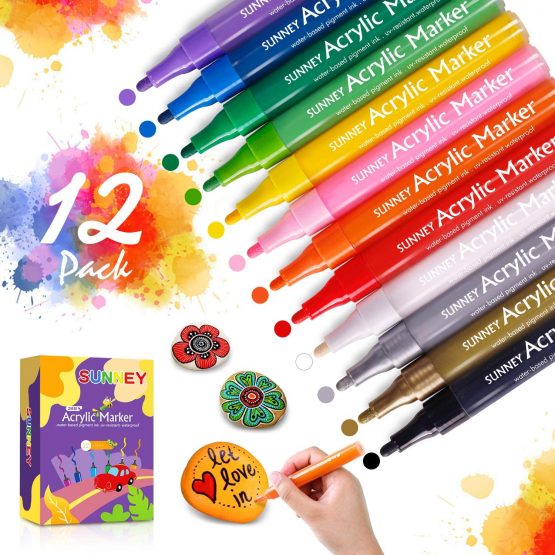 Acrylic Pens for Stones, 12 Colours Acrylic Pens, Marker Pens