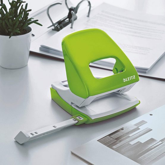 Leitz 50081054 Hole Punch, 30 Sheets, Guide Bar with Format Markings, Metal, WOW Range, Green - Image 2
