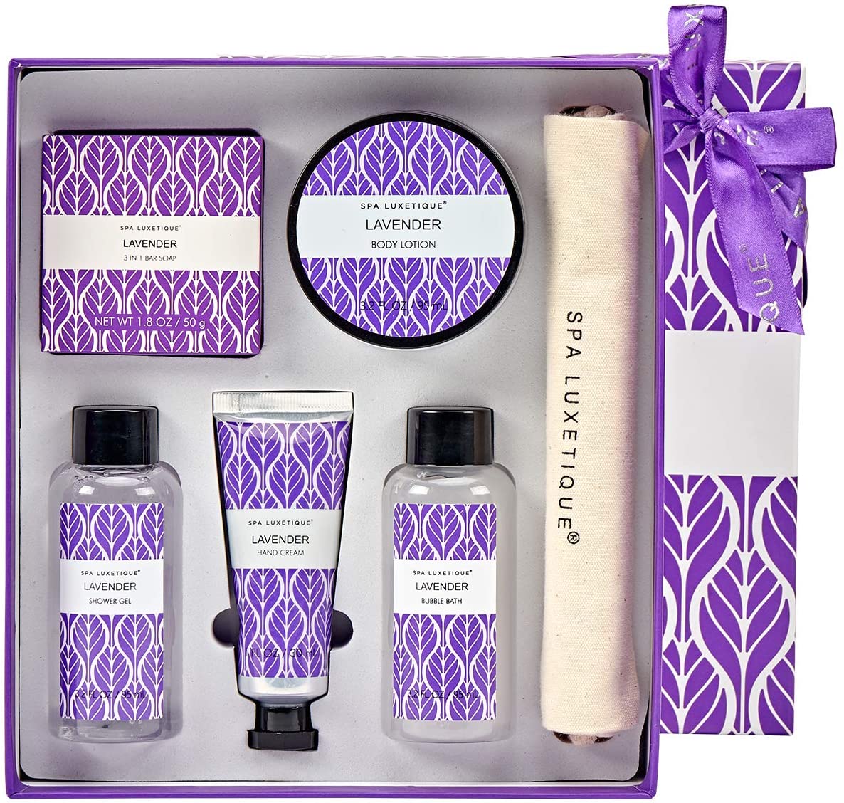Spa Luxetique Spa Gift Set Women 6pcs Lavender Bath Sets Travel Pamper Box with Hand Cream, Body Lotion, Bubble Bath