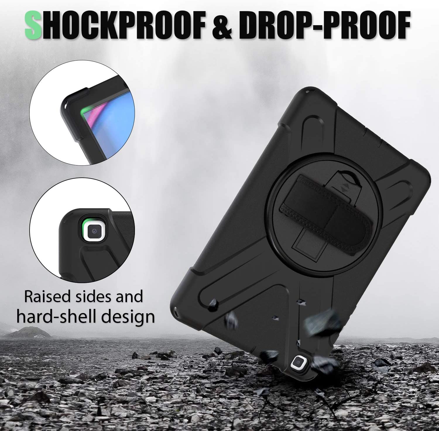 Gerutek for Samsung Galaxy Tab a 8.0 2019 Case,SM-T290/T295 Case,Heavy Duty Shockproof Rugged Samsung Tab a 8 inch tablet Protective Case 360 Rotating Stand,Hand/Carry Strap Cover Case,Black - Image 2