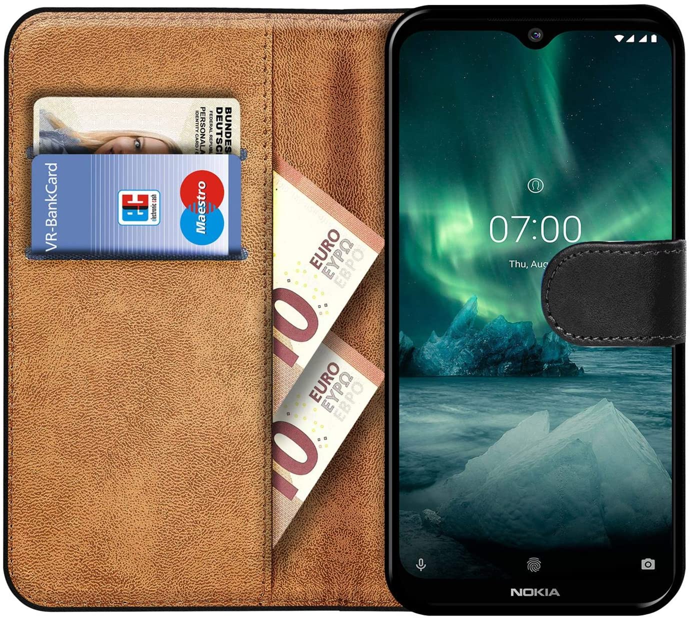Verco Wallet Case for Nokia 6.2 Book Cover with Magnetic Closure compatible with Nokia 6.2 Flip Case with Card Slots Faux Leather - Black - Image 2