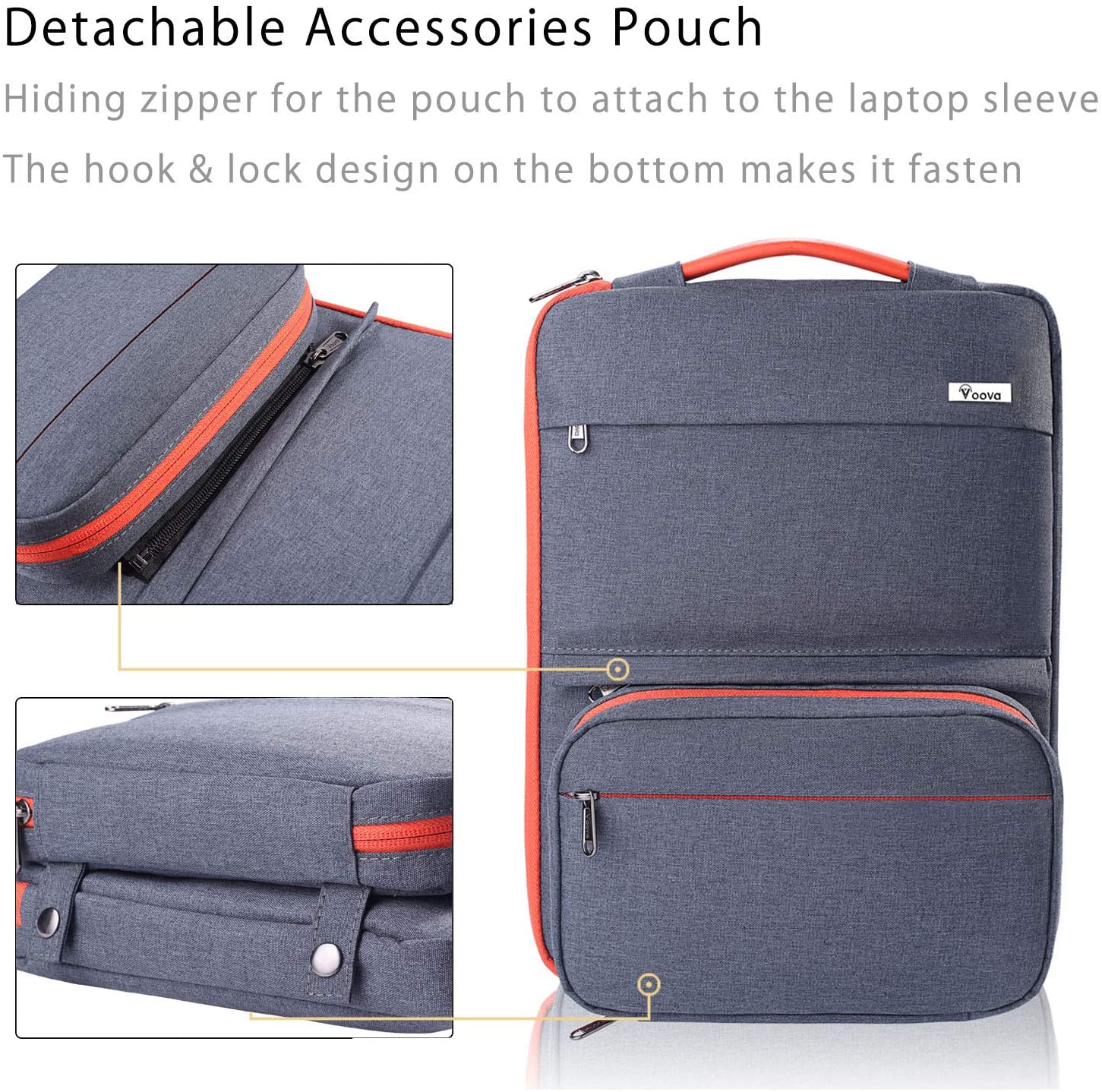 Voova Laptop Sleeve Case 15 15.6 16 Inch with Detachable Accessories Pouch - Image 4