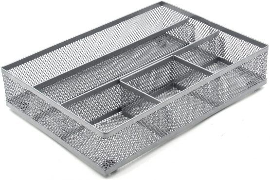 EasyPAG Mesh Drawer Organiser Tray Desk Draw Tidy Office Stationery Storage Pen Holder,Silver - Image 2
