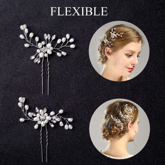 4pcs Bridal Hair Pins Pearl Rhinestone Hair Clips Jewel Hair Accessories for Wedding Prom Headpiece - Image 4
