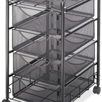 Safco Onyx Mesh Mobile Cart with 4 Drawers - Black
