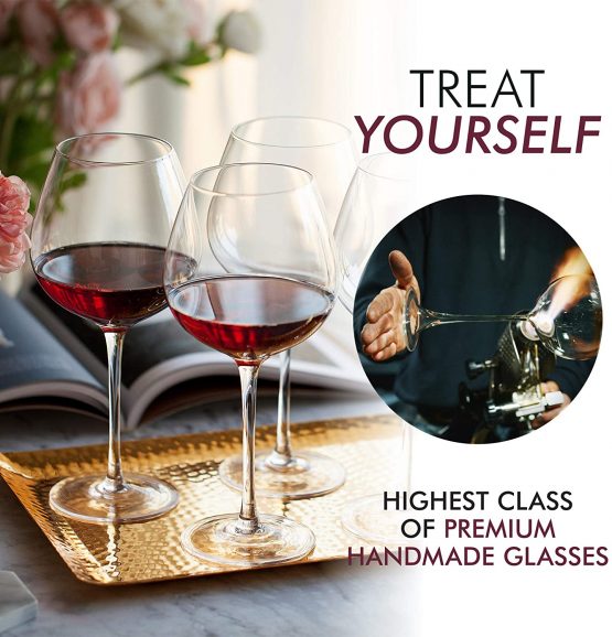 Red Wine Glasses – Large Wine Glasses, Hand Blown – Set of 4 Long Stem Wine Glasses, Premium Crystal – Wine Tasting, Wedding, Anniversary, Christmas – 22 oz, Clear - Image 2