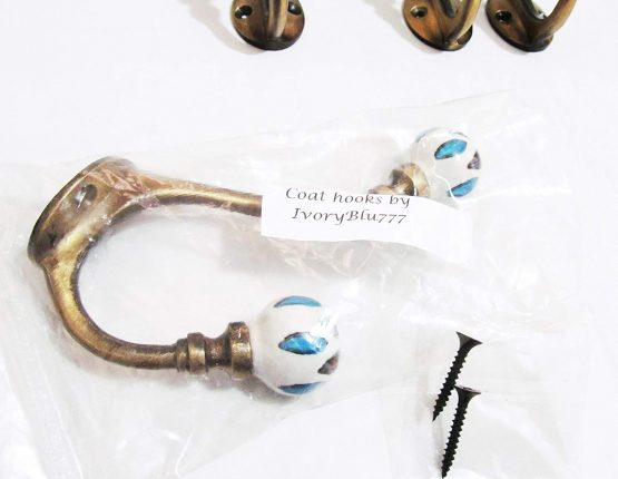 4 x Vintage Look Floral Wall Metal Painted Ceramic Coat Hook Hanger Door Cafe Office - Image 4