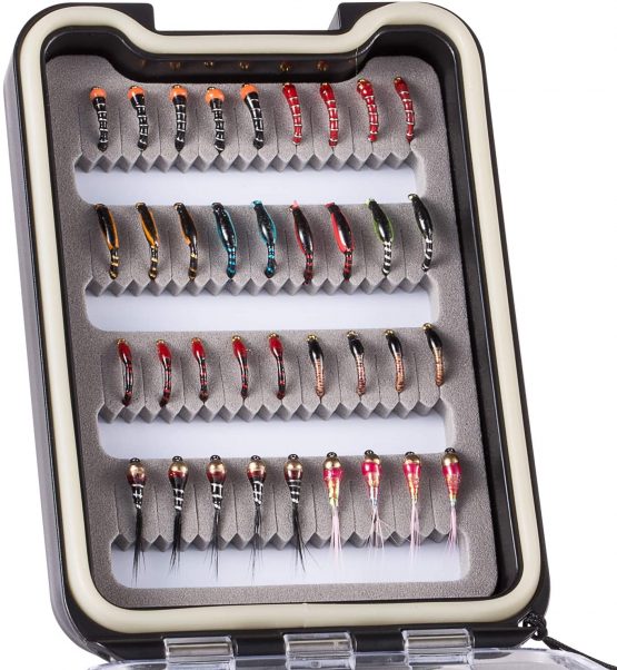 Bassdash Fly Fishing Lures Kit with Box Nymph Beadhead Wet Fishing Dry Flies for Trout Bass Salmon