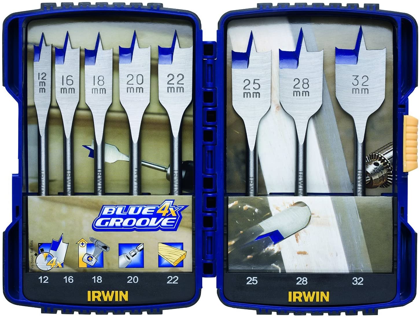 Irwin Blue Groove Flat Bit 8Pce Set, IRW10506629, Navy, 8 Pc Set 12/16/18/20/22/25/28/32mm