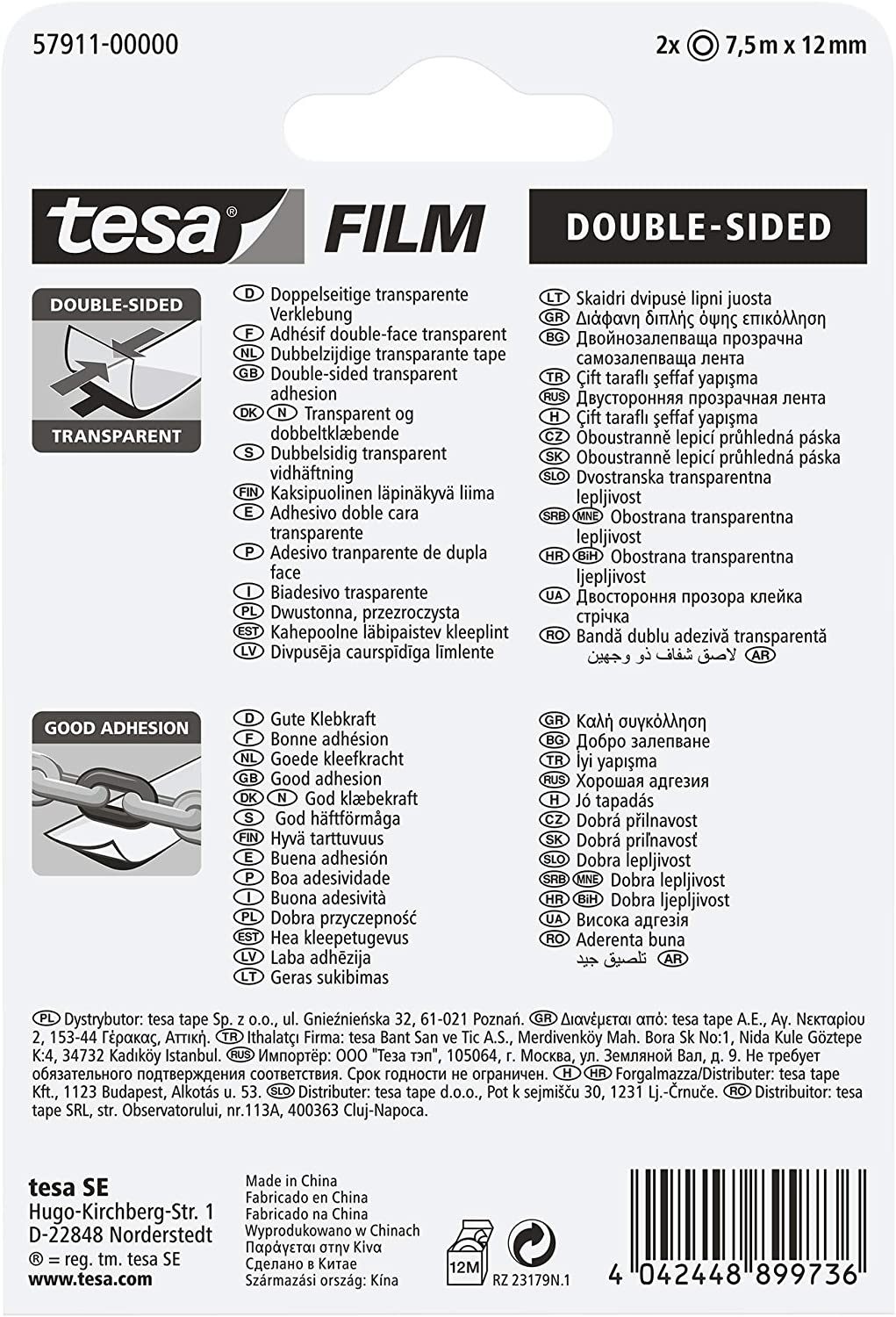 tesafilm Double-Sided in Pack of 2, Double-Sided Adhesive Film for Photos Paper and Light Cardboard, Transparent, 12 mm wide - Image 2