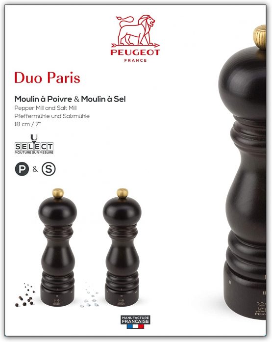 Peugeot 2/23461 Paris Duo u'select Salt & Pepper Mill Set 18cm, Wood, Chocolate, 5.7x5.7x18 cm - Image 3