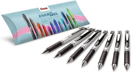 Pentel BL77-AO EnerGel Gel Rollerball Pen + PL75-AO EnerGize Mechanical Pencil Set of 6 Gel Rollerball Pens Black + 1 Mechanical Pencil 0.5 mm/HB