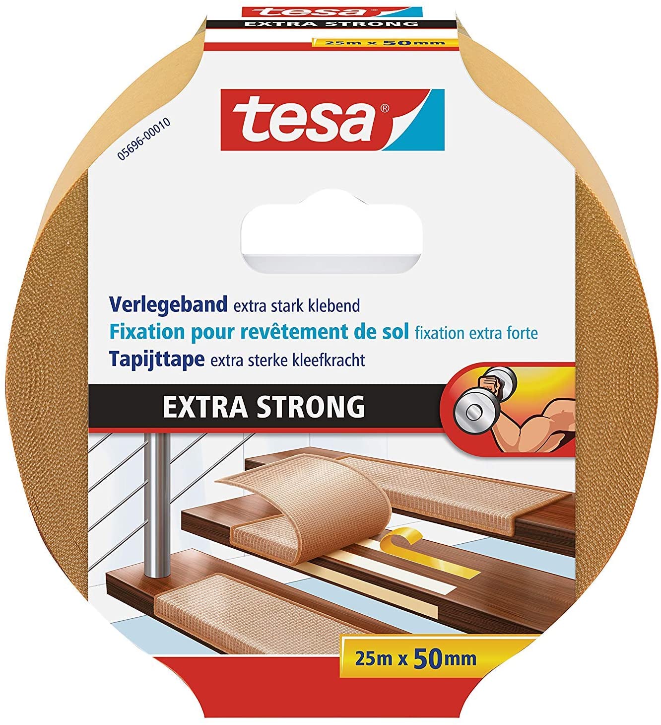 tesa Flooring Tape Extra Strong Adhesive, Double Sided Adhesive Tape for Laying Carpet and PVC Flooring