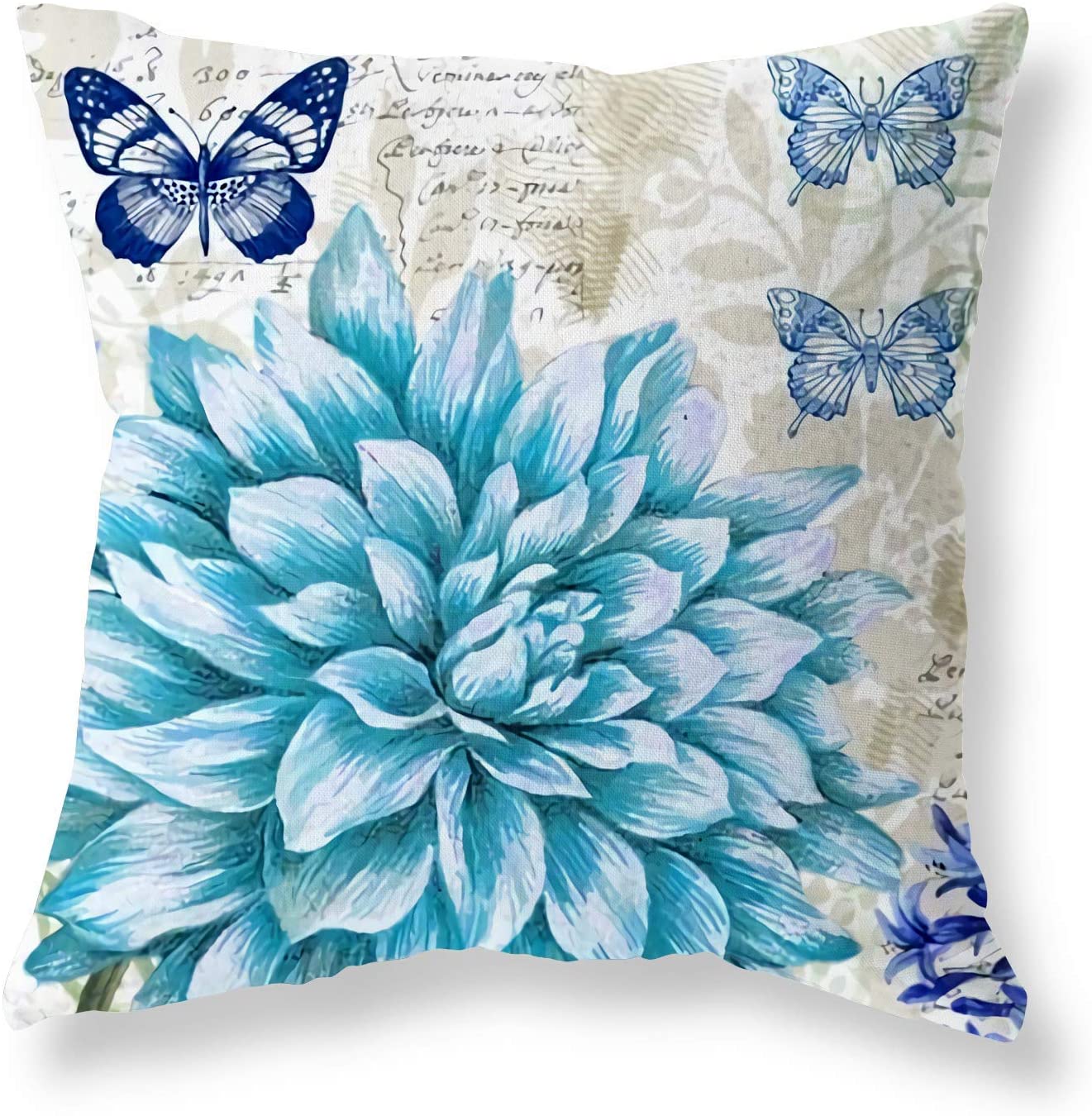 BCKAKQA Throw Pillow Covers 18 x 18 inch Blue Floral Butterfly Cushion Covers 45cm x 45cm Soft Polyester Square Throw Pillow Case for Living Room Sofa Couch Bed Pillowcases Set of 4 - Image 4