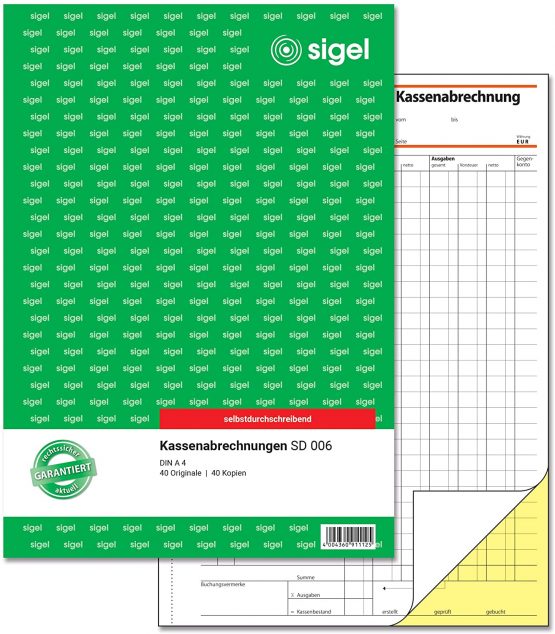 sigel Kassenabrechnungen Kassenabrechnung A4 SD 2x40Bl
