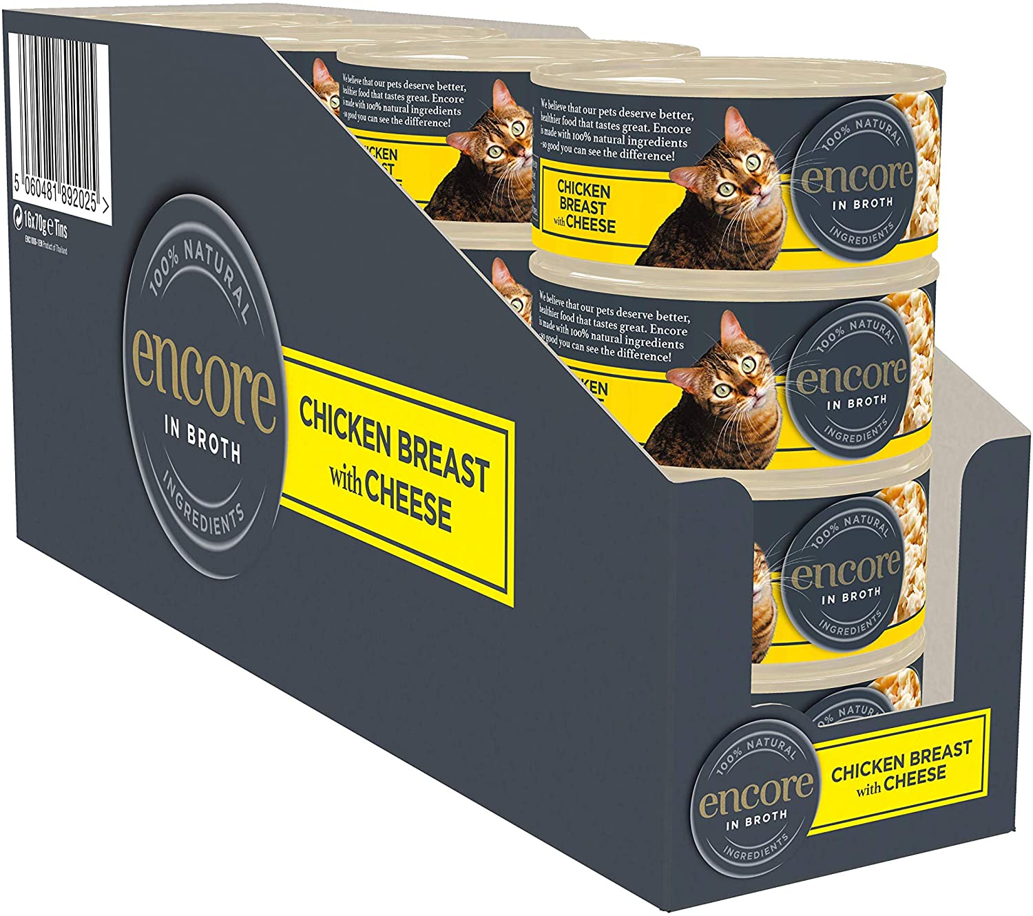 Encore 100% Natural Wet Cat Food, Chicken Breast with Cheese in 70 g Tins (Pack of 16), 70 g (Pack of 16)