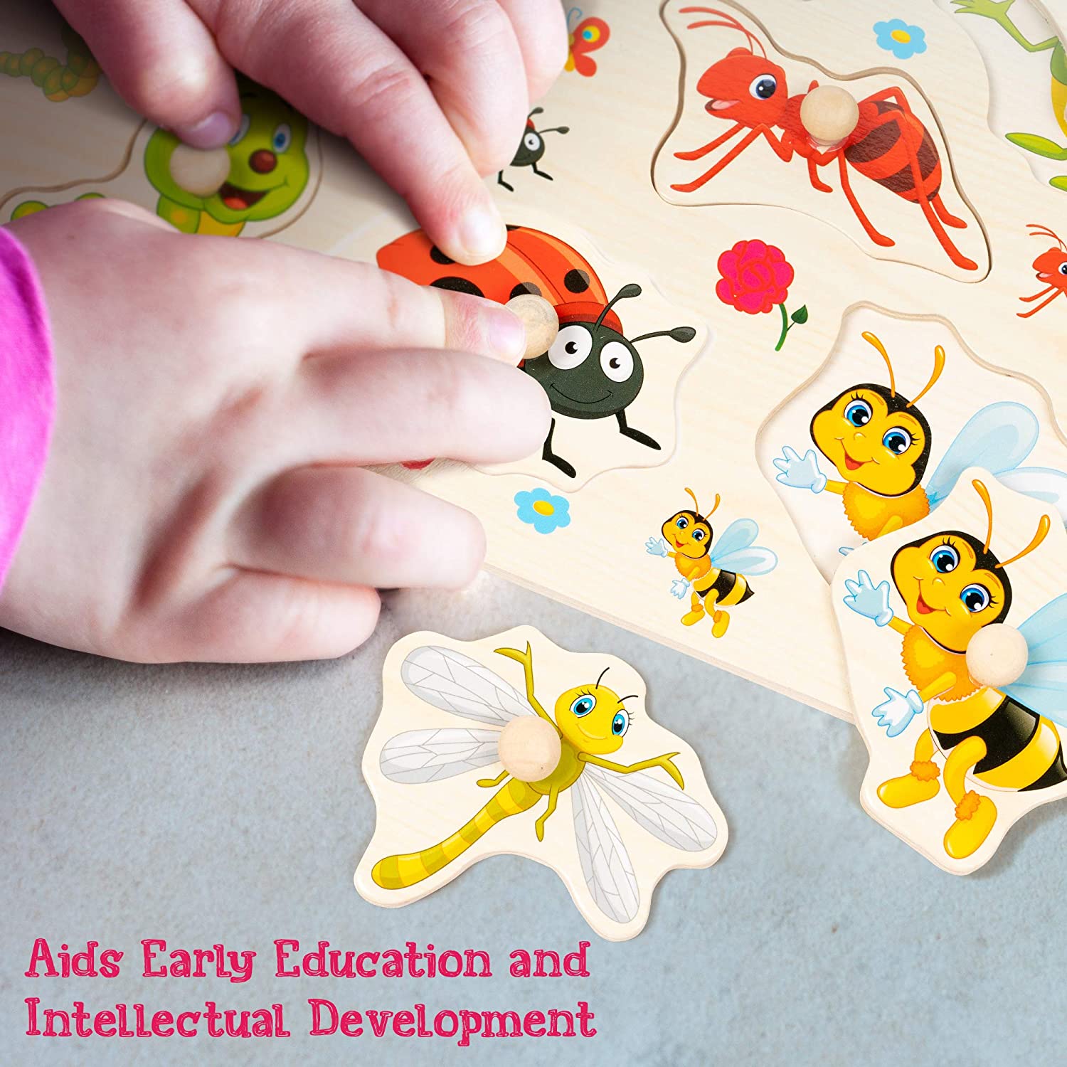 THE TWIDDLERS 4 Bright Wooden Puzzles for Kids Childrens Animal Peg Board - Image 4