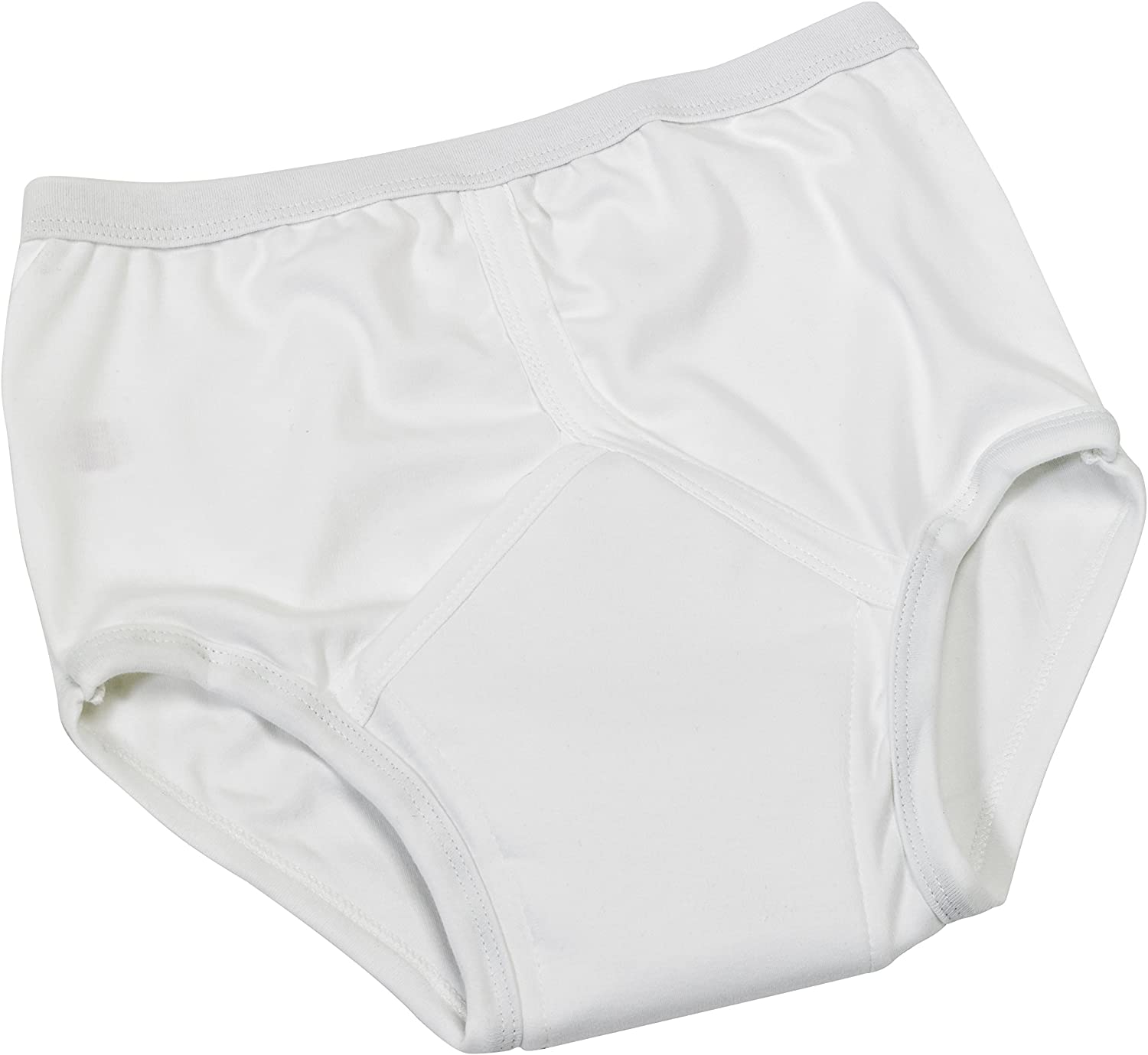 Men's Traditional Brief with Built-in Incontinence Pad, Pair, X-Large (Waist 41-44"), White, Dry Layer to Reduce Dampness