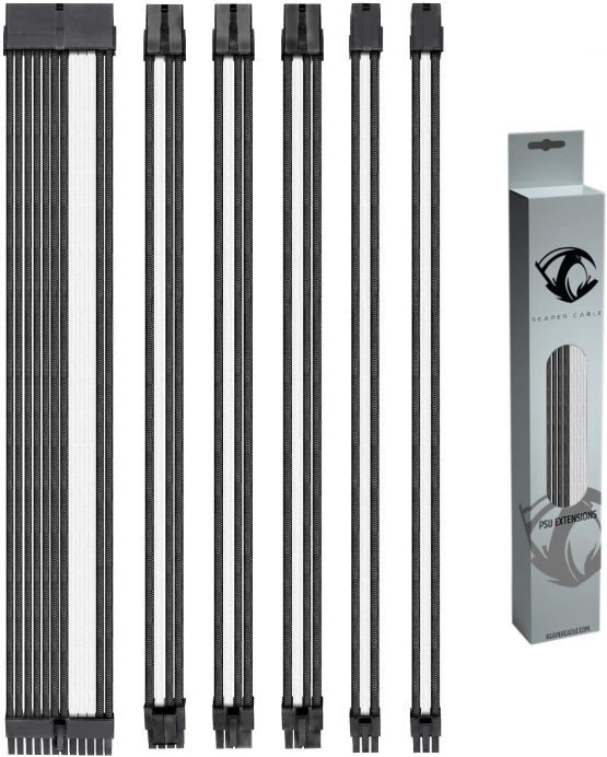Reaper Cable Sleeved PSU Extension Set - Power Supply Extensions - 1x 24 Pin/ 2x 8 Pin/ 2x 6 Pin/ 1x 4+4 Pin - With Combs - 30cm (Carbon & Billet Grey)