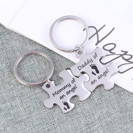 LUOEM Keychain Mommy Daddy of an Angel Keyring Set Miscarriage Keepsake Baby Memorial Gift - Image 2