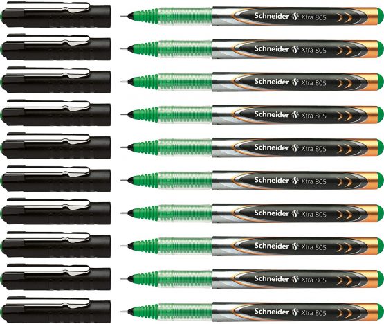 Schneider Xtra 805 Rollerball Pen with Stainless Steel Conical Tip 0.5 mm Green Pack of 10