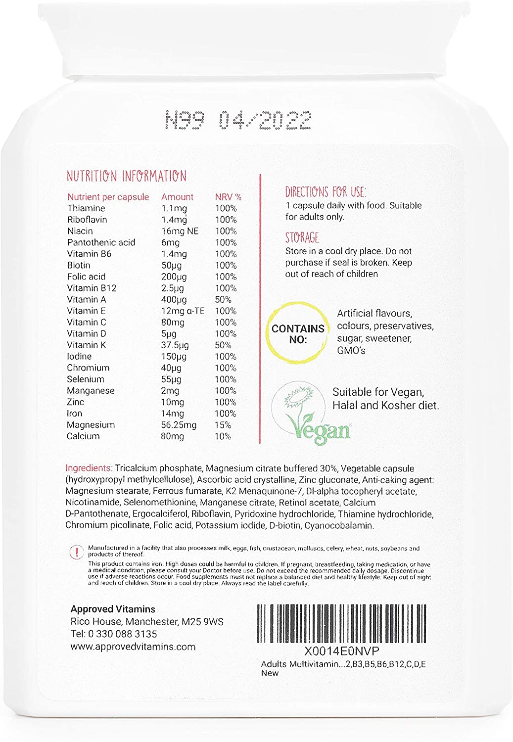 Adults Multivitamins & Minerals Vitamin C with Zinc, Iron & Calcium